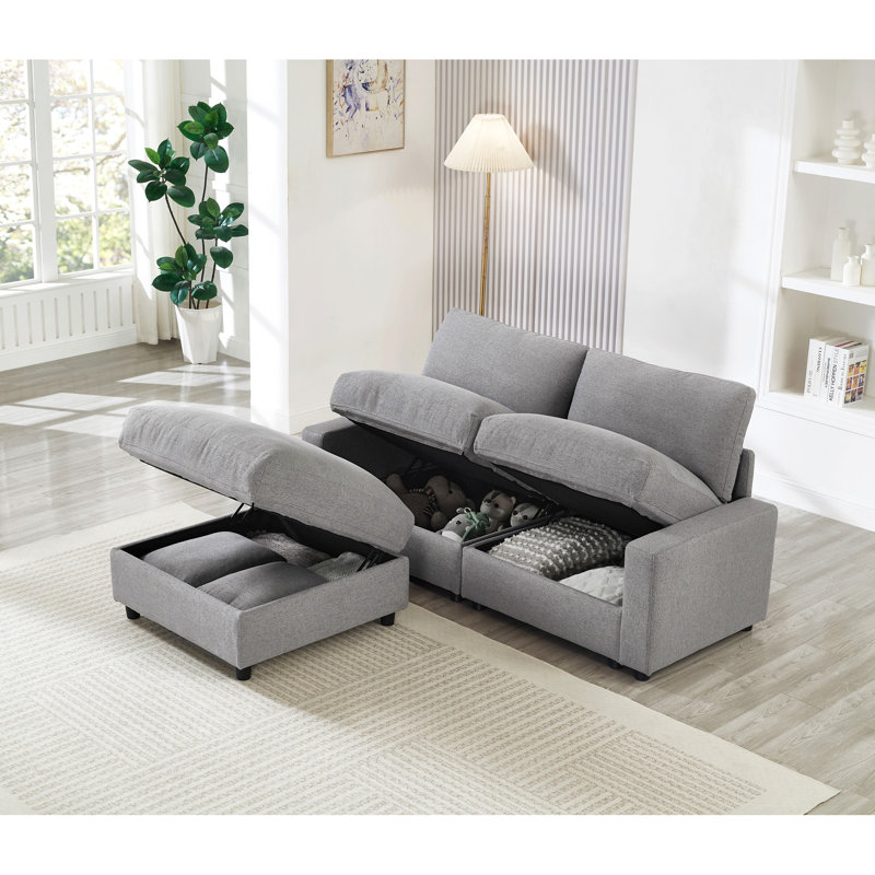 Canapé d'angle modulaire Cloud en forme de U de 310 cm (122 pouces), canapé-lit en polyester pour salon, appartement et bureau, 4 places avec 2 poufs, petit espace, moderne, montage facile