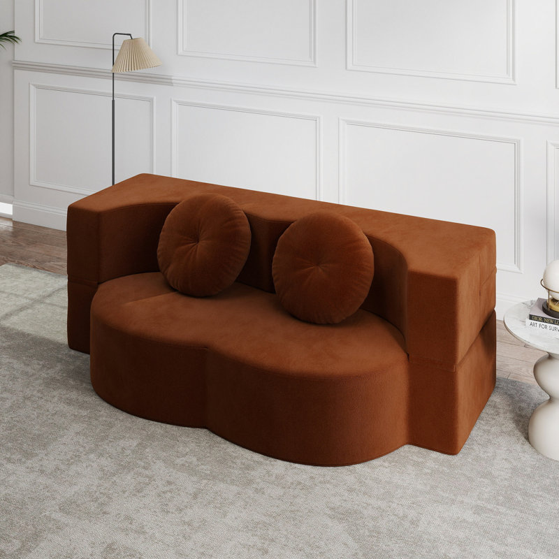 Canapé moderne avec 2 coussins, canapé-lit convertible en velours côtelé rembourré de mousse, matelas pliant pour le salon, lit d'invité, aucun assemblage requis