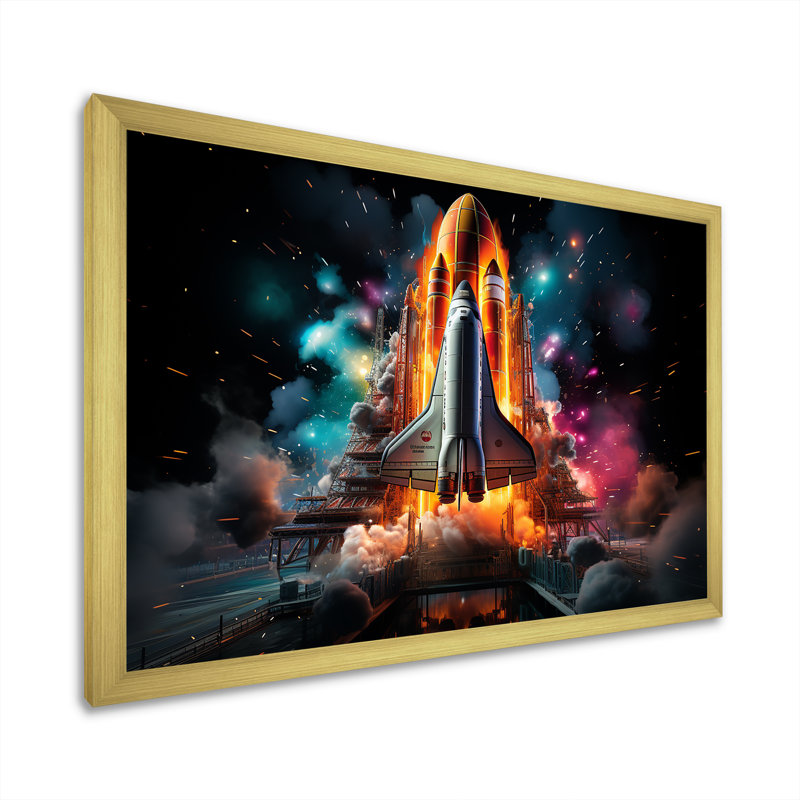 Lancement de la Navette Spatiale Blastoff II sur toile, Cadre doré simple, H 16 po x l 32 po x P 1 po