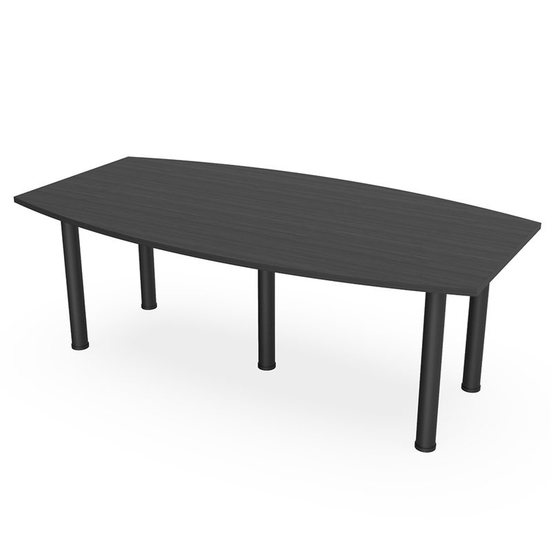 Table de conférence en forme de bateau avec pieds argentés, 84" L x 48" W, Asian Night, Noir mat