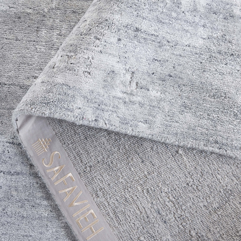 Tapis gris / argent en laine, viscose et coton tissé à la main Ulis, Rectangle 6 pi x 9 pi
