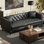 81" Tufted Leather 3-Seater Sofa, Chesterfield Couch, Black
