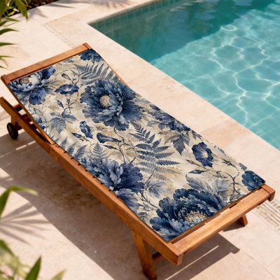Imprimé pivoine rétro bleu marine à motif floral en microfibre, couverture de plage légère à séchage rapide et doux sans sable, piscine de voyage extérieure 50 x 60 po Essentials