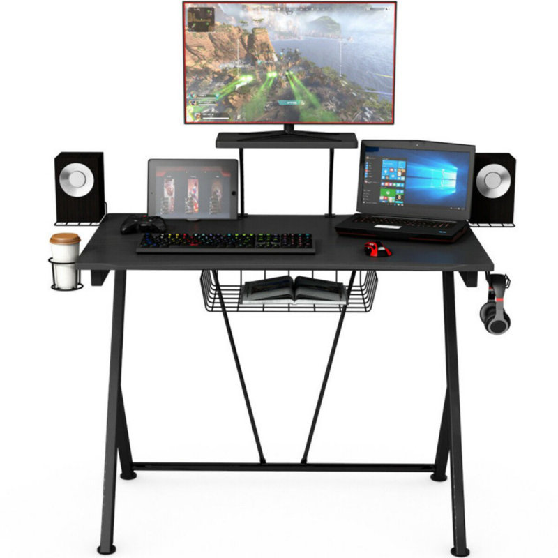 Bureau de jeu multifonctionnel E-Sport avec crochet pour casque et porte-gobelet