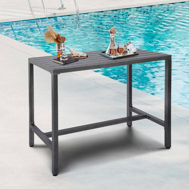 Outdoor Patio Counter Height Bar Table, 47" Rectangle For Patio, Garden, Yard, Balcony, Poolside (grey, 47''), Gray