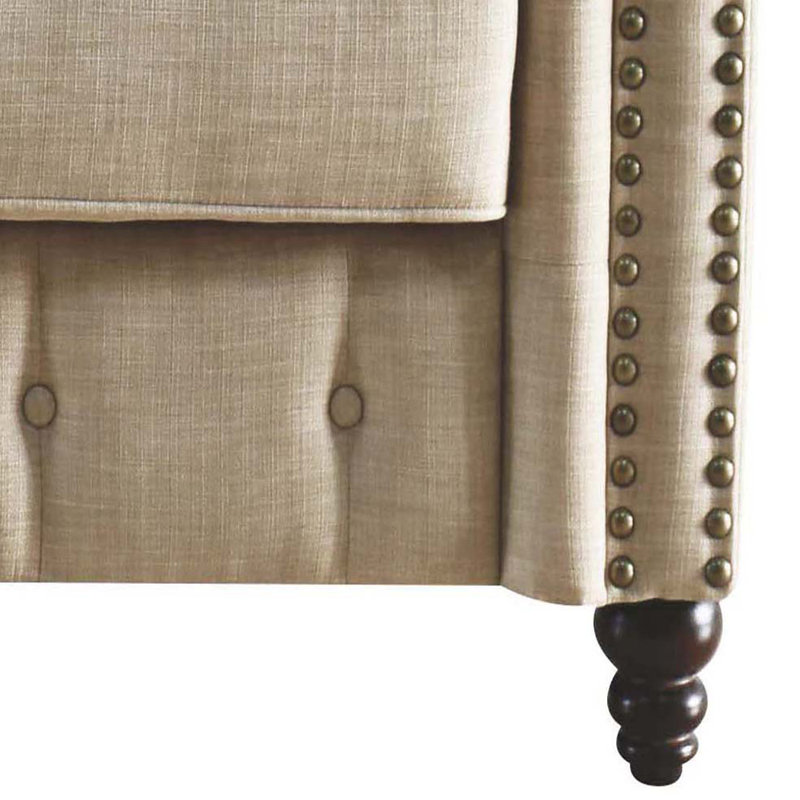 Carlson Chesterfield Loveseat with Accent Pillows, Beige Linen
