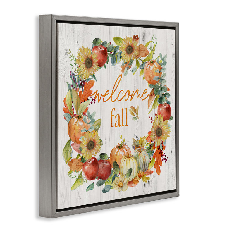 Welcome Welcome, citrouille, giclée par Nan, Cadre flottant gris lustré, H 25 po x l 25 po