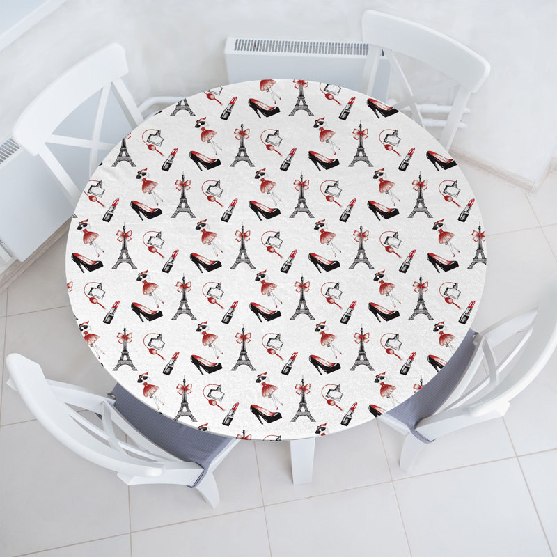 Winston Porter Eiffel Fitted Round Tablecloth Diameter Ruby