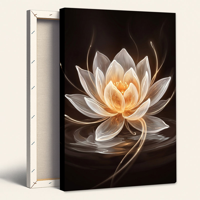«Glowing White Lotus Flower Floating on Dark Water», art mural sur toile, H 24 po x l 16 po