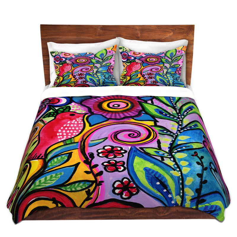 Ensemble de housse de couette à motif floral coloré, 1 housse + 2 taies très grand lit