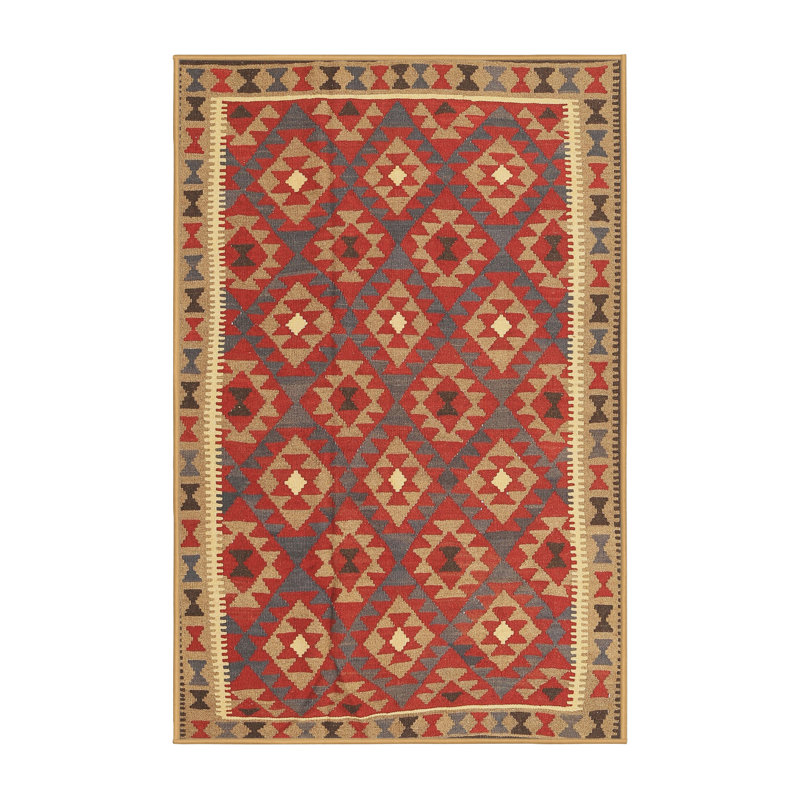 Tapis contemporain rouge / orange, Rectangle 5 pi x 7 pi