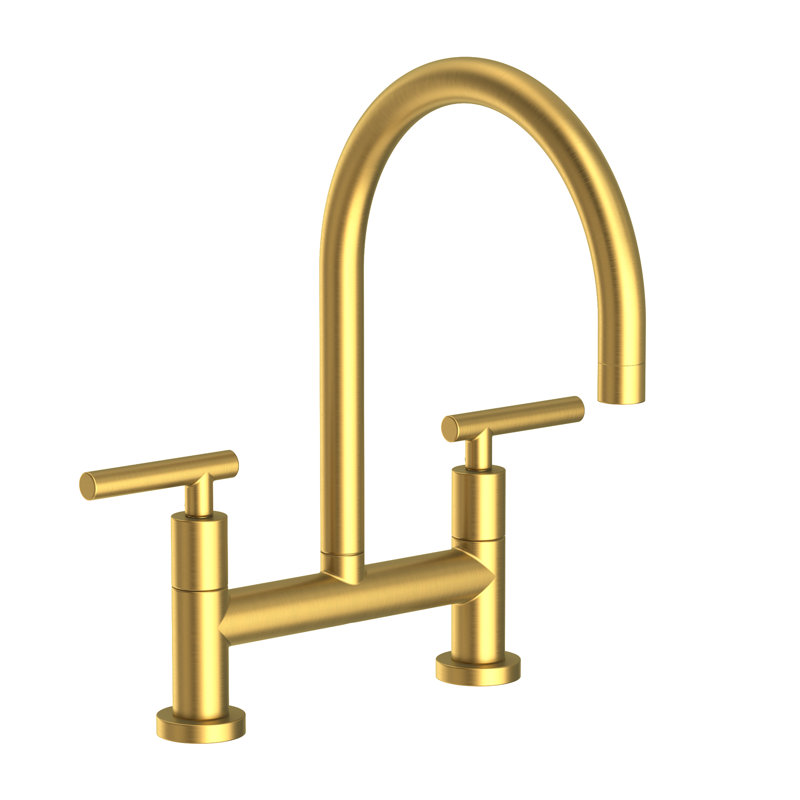 East Linear Kitchen Bridge Faucet, Satin Brass, Lever Handle