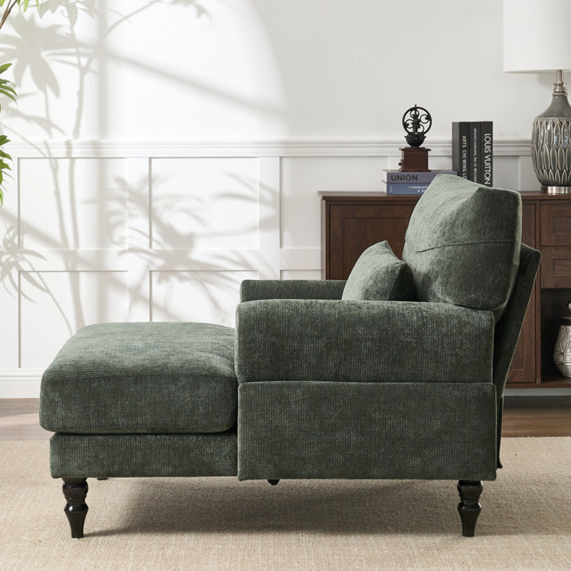 34" Chenille-Upholstered Indoor Casual Sofa Lounger, Green