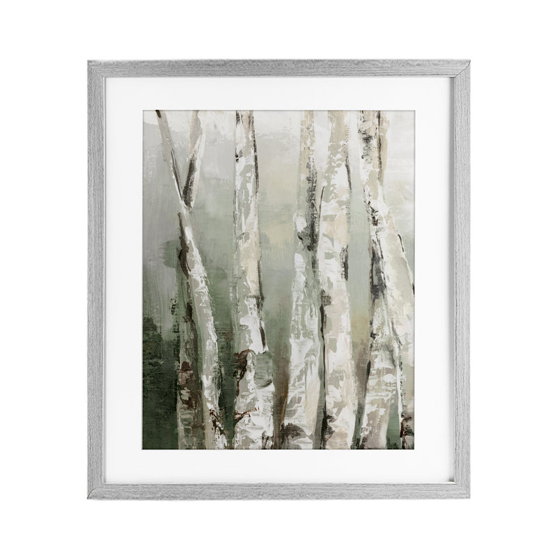 Birch Green Forest, reproduction sous verre encadrée, design par Luna Mavis, Cadre de ferme gris, H 16 po x l 13 po