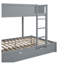 Lit superposé double au-dessus de double gris avec lit gigogne simple, bureau intégré et tiroirs de rangement - Lit mezzanine en bois massif pour enfants-478288266