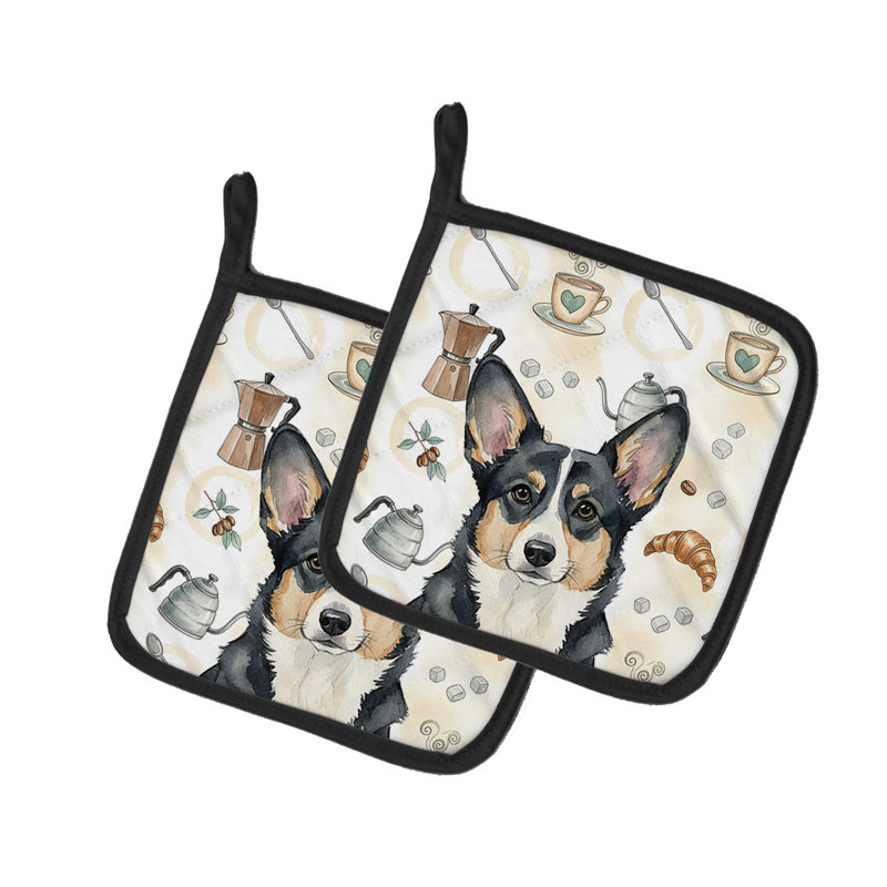 Black and White Cardigan Welsh Corgi Coffee Bar Pair of Pot Holders