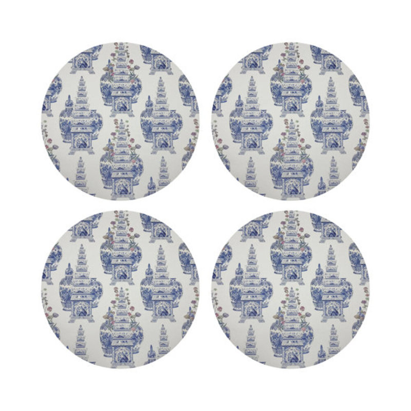 Royal Delft Masterpieces Tulips White Vegan Leather Round Pebble Placemat
