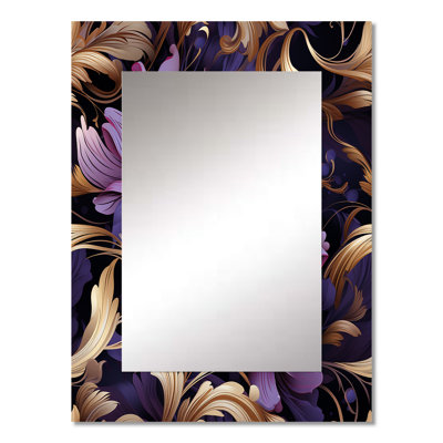 Kayven Glamorous Gold And Purple Damask Pattern - marble  Mirror, Abstract Decorative Wall Mirror, Printed Metal Art