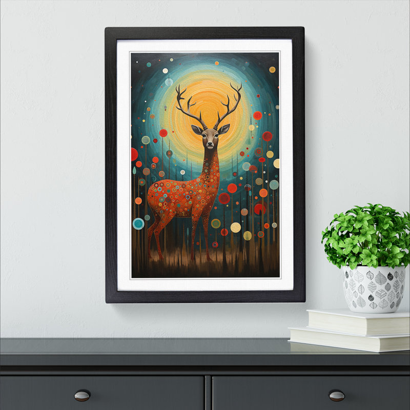 Deer Dadaism - Single Picture Frame Print on Wood, Black Framed, 34cm H x 25cm W