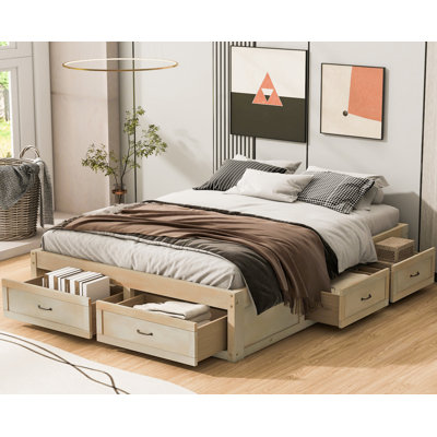 Grand lit plateforme avec 6 tiroirs de rangement