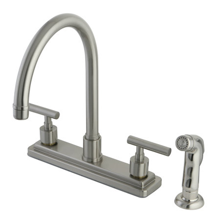 Kingston Brass Manhattan Two-Handle 8" Centerset Kitchen Faucet, Brushed Nickel, With Spray