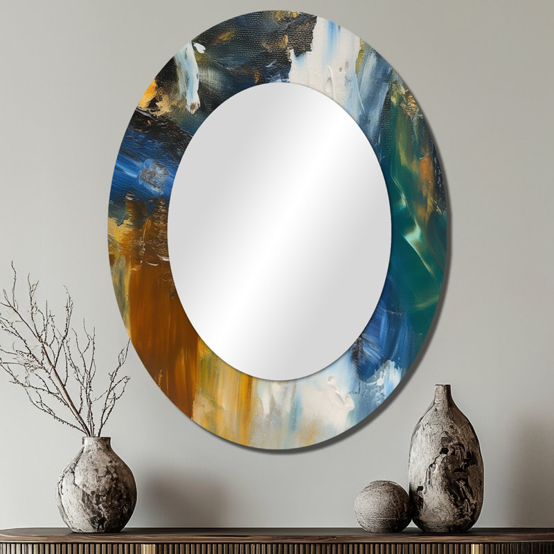 Confort de savoir abstrait bleu et or - miroir mural ovale moderne, 40 po x 30 po