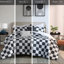 Édredon simple / simple TG en microfibre avec rembourrage, étiqueté, à carreaux noir et blanc, lavable à la machine, 1 édredon, taie décorative, 2 coussins décoratifs à carreaux modernes,