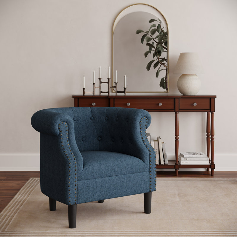 Alling Upholstered Barrel Chair, Blue 100% Polyester