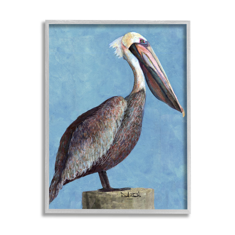 «Blue Pelican Portrait» par David Sands, H 30 po x l 24 po x P 1,5 po, Estampe numérique Farmhouse