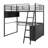 Modern Metal Loft Bed With Integrated LED Lighting, Study Table, And Quad Storage Shelves-947017276