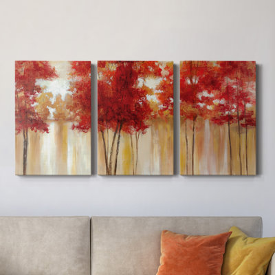 Arbres rouges - Toile tendue avec châssis de qualité supérieure - Prêt à être accroché
