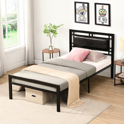 Twin Size Bed - Modern Bedroom Furniture Piece, Black, Noise-, Easy To Assemble, Fits All Mattress Types, No Box Spring Needed, 37.05 In Height Black Metal Structure, Look, Assembly, Types Compatible