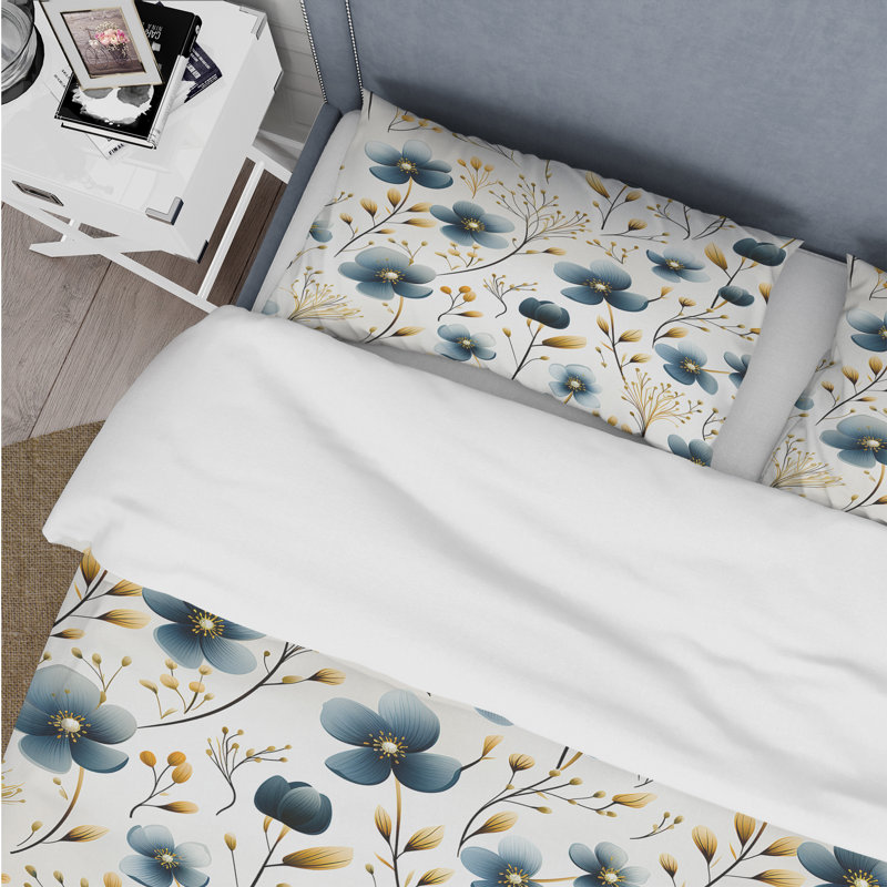 Literie à motif floral pétales bleus, Housse de couette pour très grand lit et 2 très