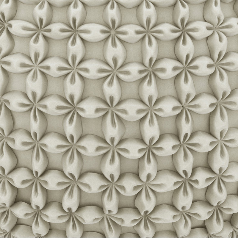 Cream Tufted Round Cotton Pouf with Velvet Upholstery