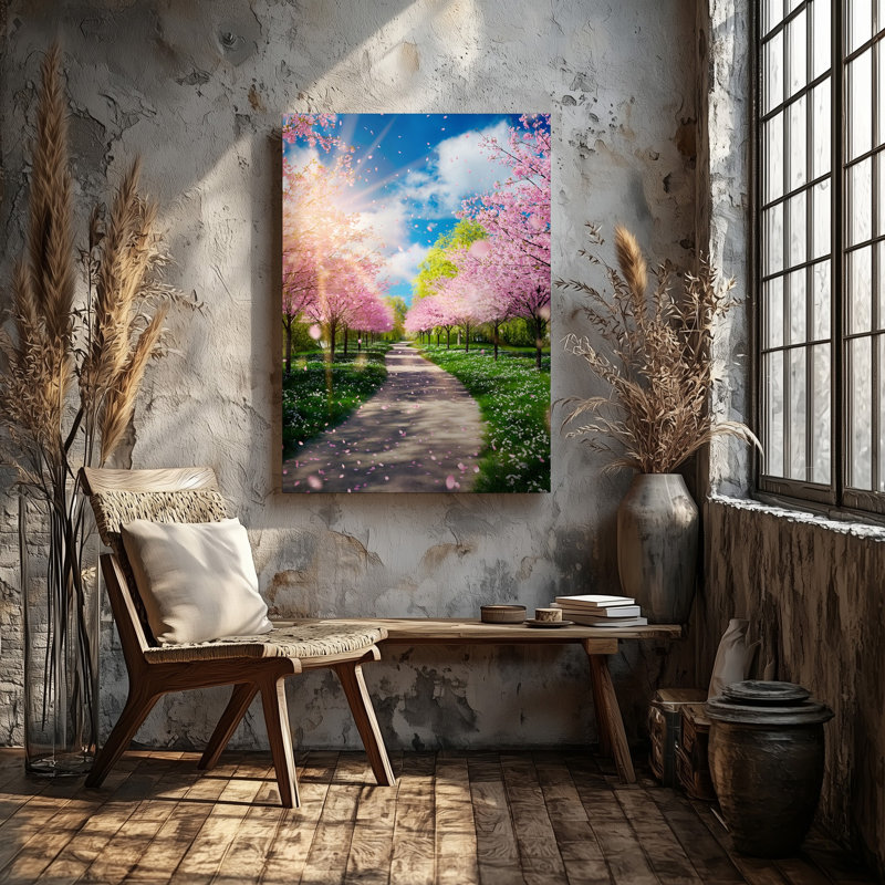 Toile, "Un paysage de printemps serein avec un sentier sinueux bordé d'art mural", H 18 po x l 24 po