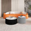 Table cylindrique blanche et dorée, plateau en marbre naturel, revêtement en cuir microfibre, livrée montée, idéale comme table de chevet, table basse en pierre frittée, style artistique et stable, ou présentoir de bureau.