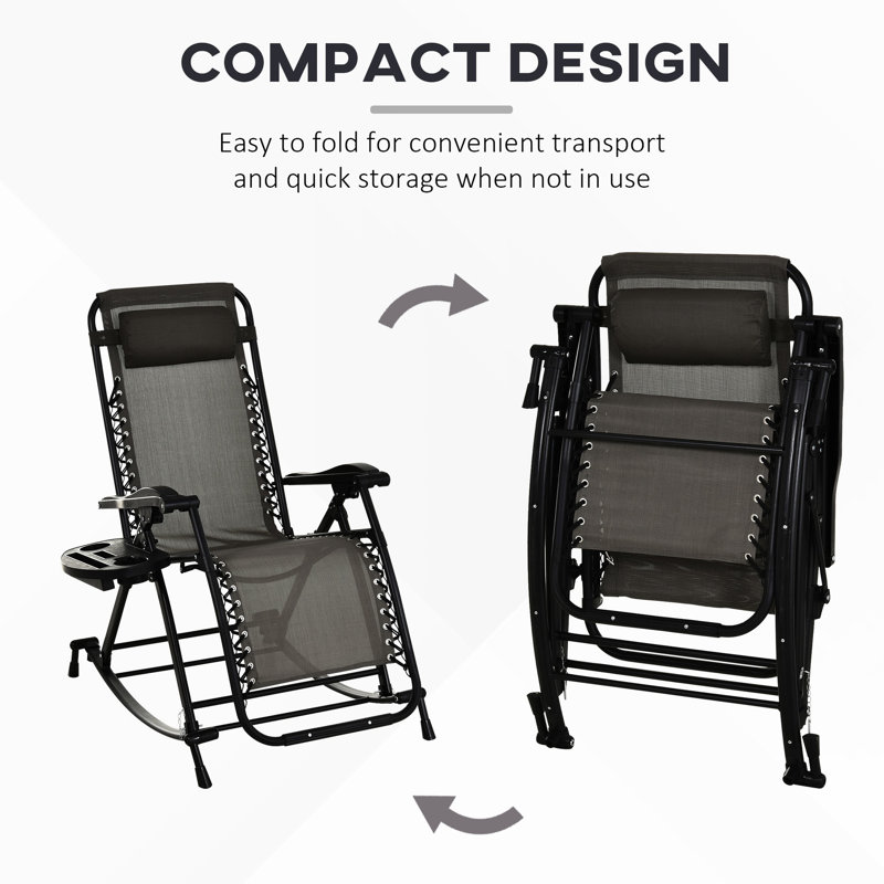 Outdoor Rocking Lounge - Foldable Gravity Recliner With Breathable Material And Cup Holder Gray Rocker Chair Bungee Support Storage