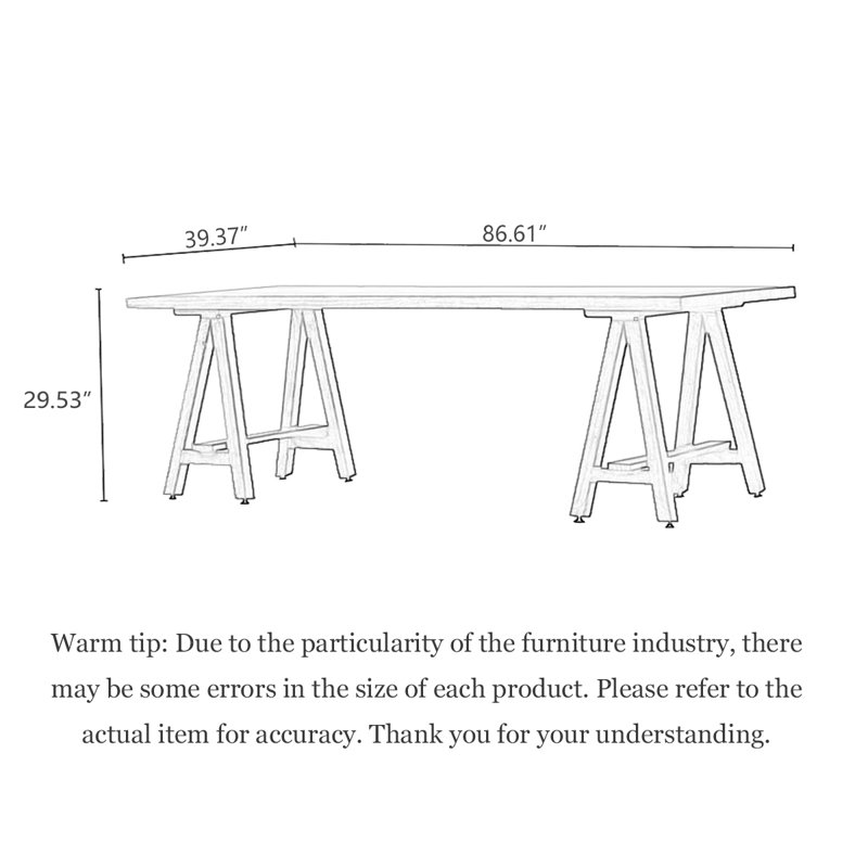 Simple log-style large rectangular solid wood dining table, 29.53" H x 86.61" L x 39.37" W