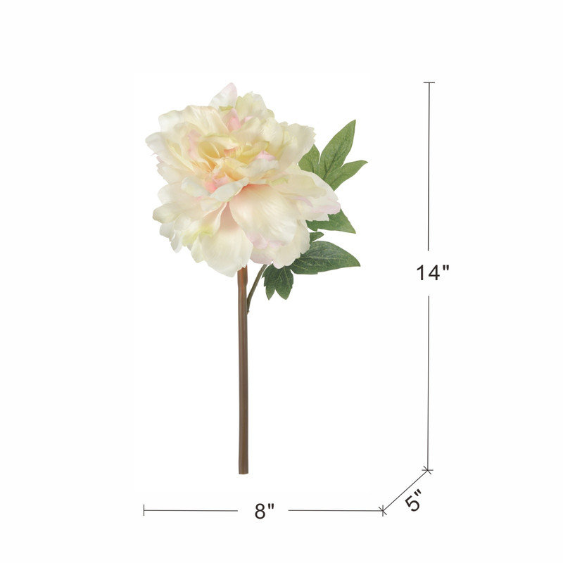 Almost Real 14 po blanc avec tige de pivoine rose