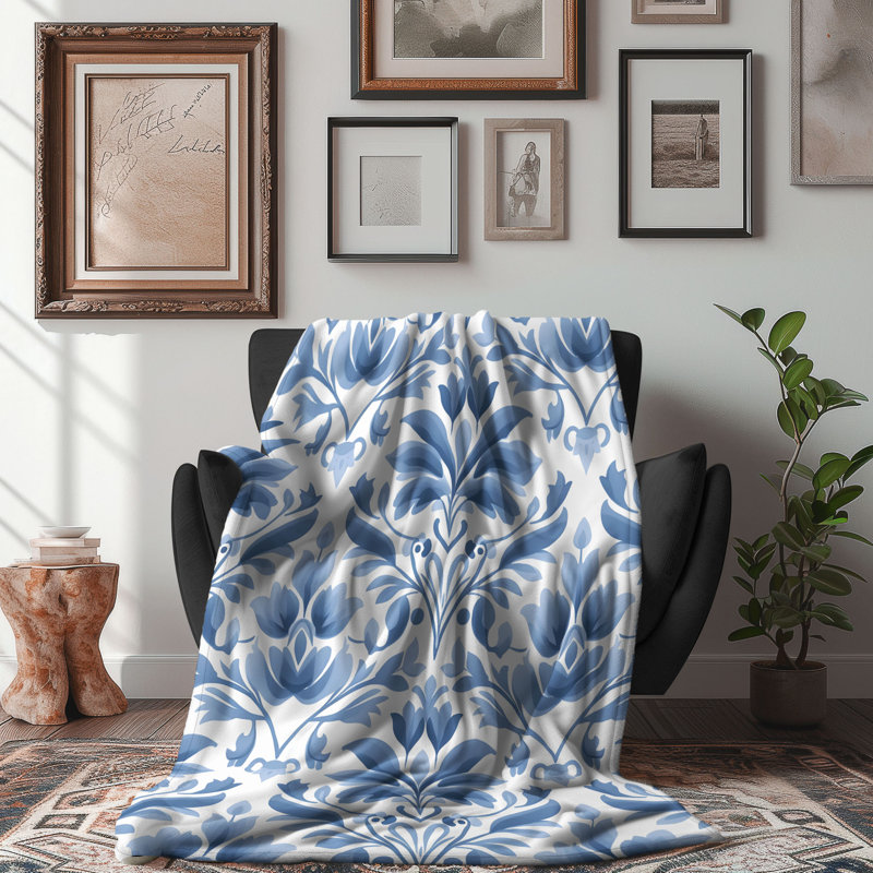 Couverture géométrique bleue 1 pièce Sherpa, Grand lit