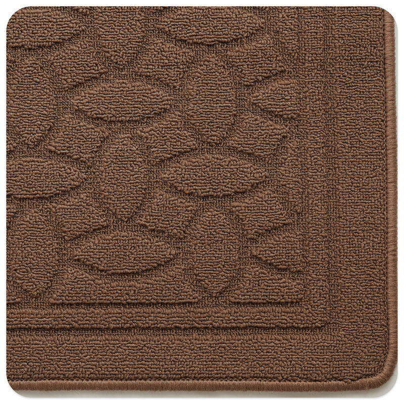 Floral Water Resistant Non-Skid Kitchen Mat, Runner 1'6" x 4'11", Brown