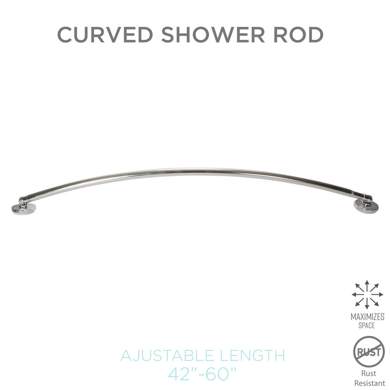 Adjustable Chrome Curved Tension Shower Rod 42"-60"