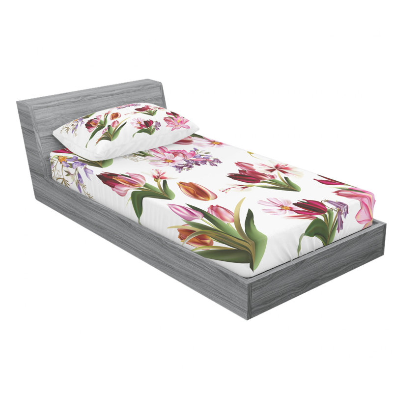 Microfiber Floral Sheet Set, Twin XL Sheet Set with Fitted Sheet