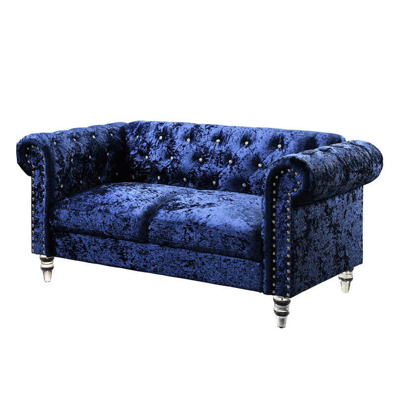 Siège en velours bleu moderne - accoudoirs roulés, accoudoirs confortables en tissu, rembourrage doux