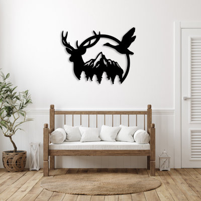 Art mural en métal montagne canard et cerf