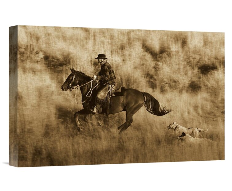 Bless international Cowboy Riding Horse On Canvas Print | Wayfair