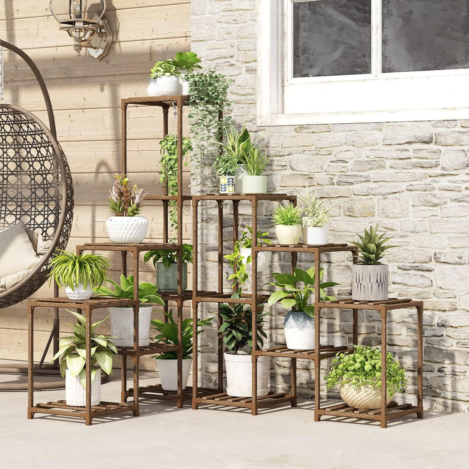 Arlmont & Co. Corner Plant Shelf Outdoor Flower Shelves Wooden Plant