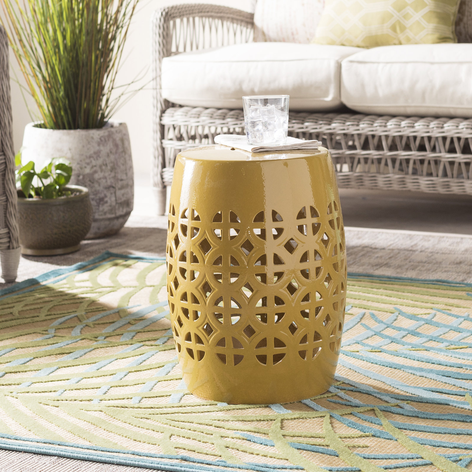 Keaton Porcelain Accent Stool, Mustard