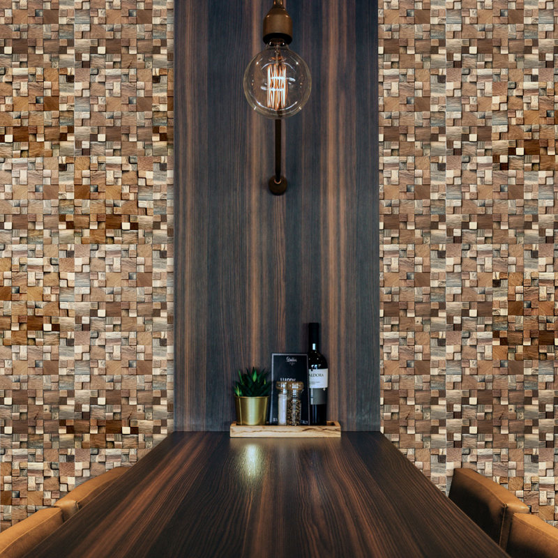 Natural Reclaimed Wood Mosaic Square Wall Tile