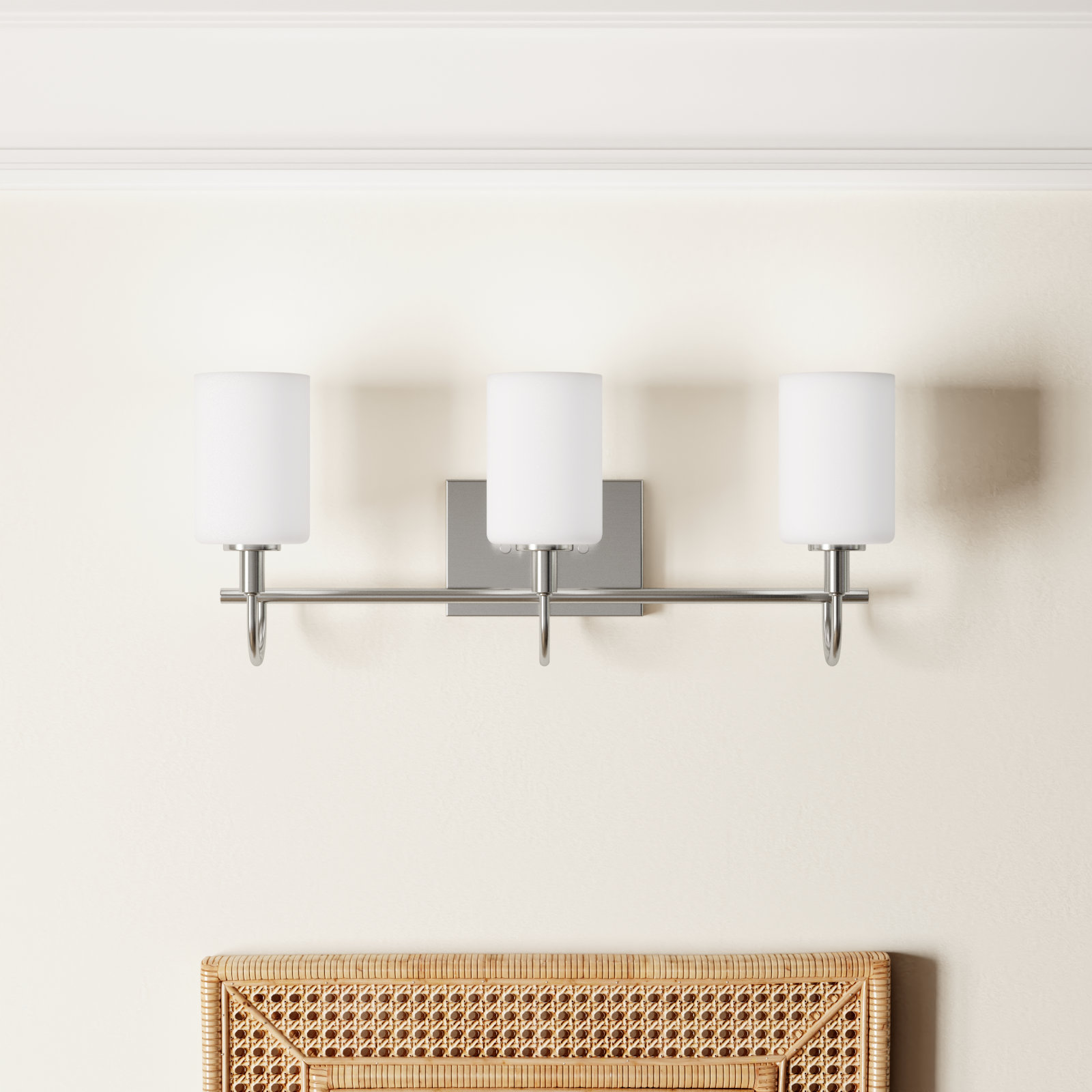 Rowley 3 Light Frosted Dimmable Vanity Light, Brushed Nickel